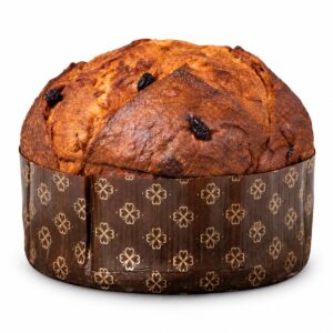Panettone Tradicional De Vivo 1 kg con pasas y fruta confitada sobre fondo blanco