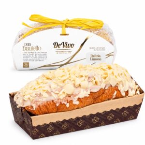 PanBauletto Delicia de Limón De Vivo 400 g con cobertura blanca y virutas junto a su envase