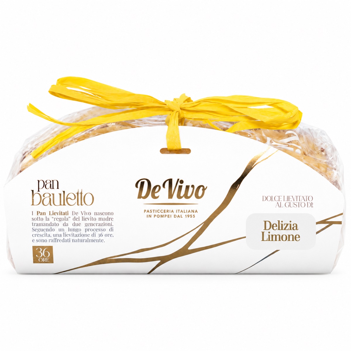 PanBauletto Delizia al Limone De Vivo · 400 g · Envase PanBauletto Delizia al Limone De Vivo 400 g en envase regalo con lazo amarillo