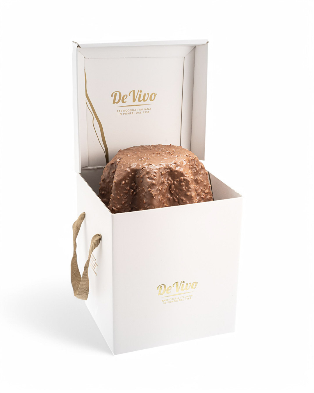 Pandoro Gianduja De Vivo – Panettone premium italiano en caja de regalo Pandoro Gianduja De Vivo en caja premium, pan dulce italiano cubierto de chocolate