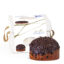 Panettone de Chocolate Pasticceria De Vivo 1kg junto a su caja premium blanca, con cobertura de chocolate y virutas en la superficie, fotografía profesional en fondo blanco.