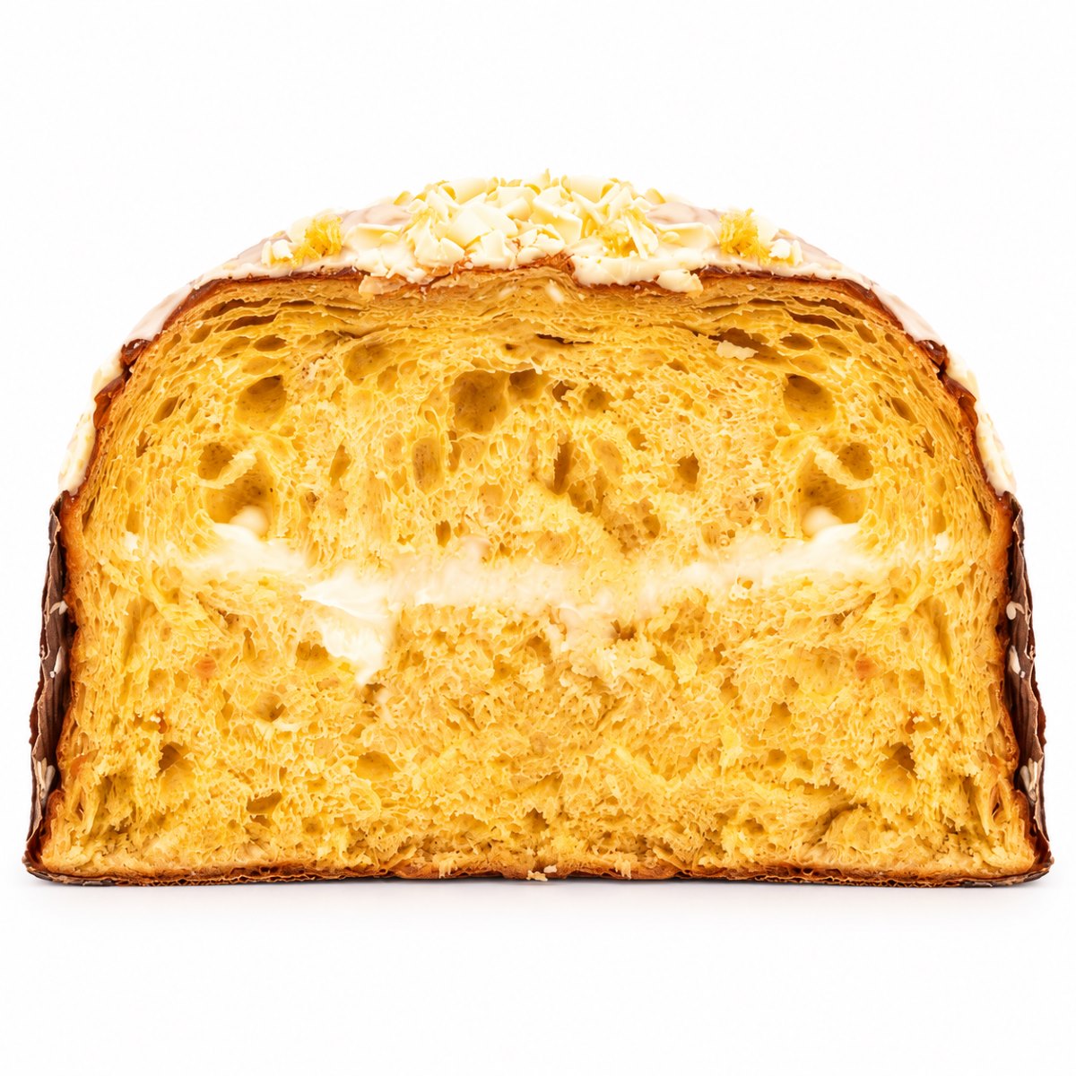 Panettone Delicia de Limón De Vivo · 1 kg · Corte Interior Panettone Delicia de Limón De Vivo 1 kg cortado con relleno cremoso de limón