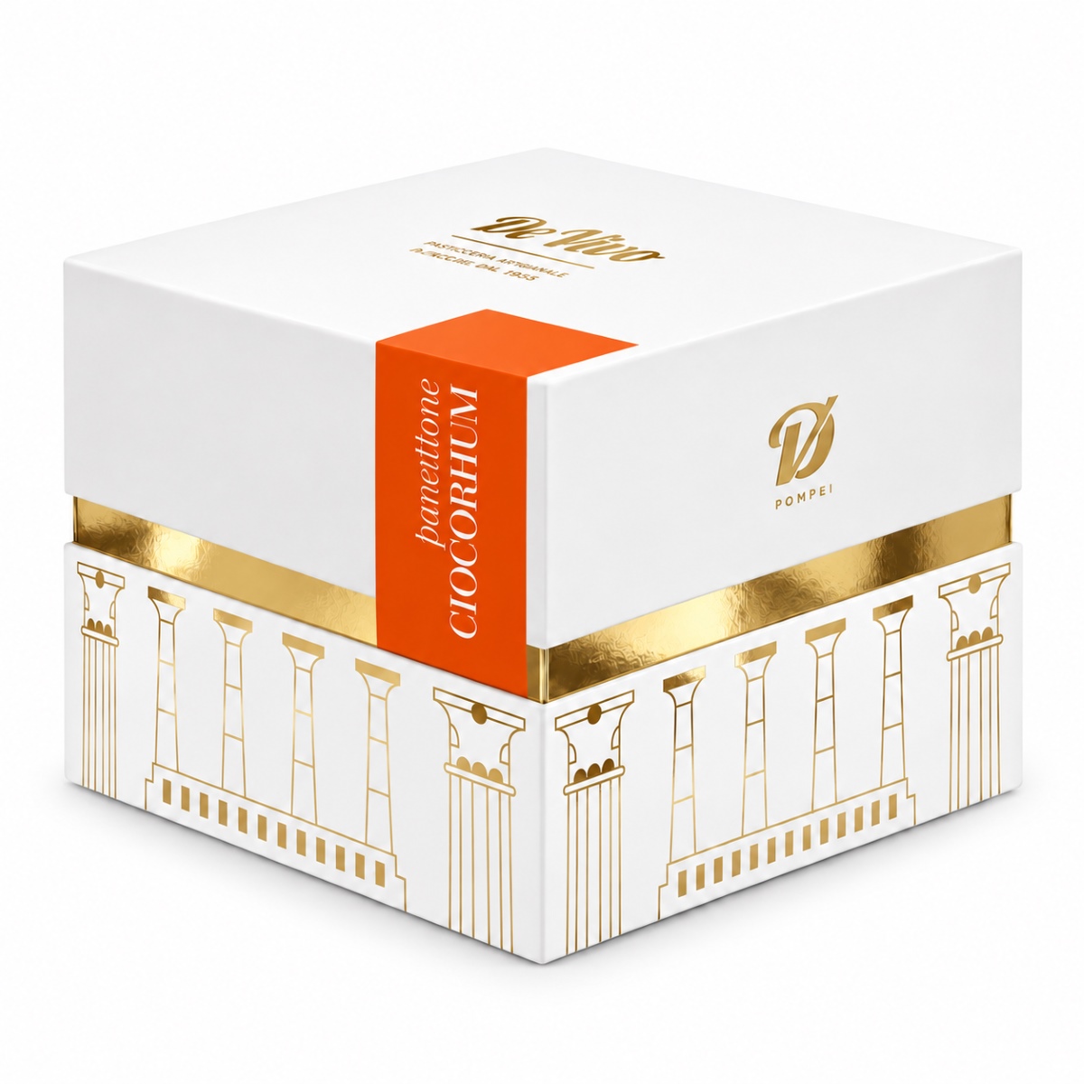 Panettone de Chocolate Negro y Ron De Vivo · 1 kg · Caja Regalo Panettone de Chocolate Negro y Ron De Vivo 1 kg en caja regalo blanca y dorada