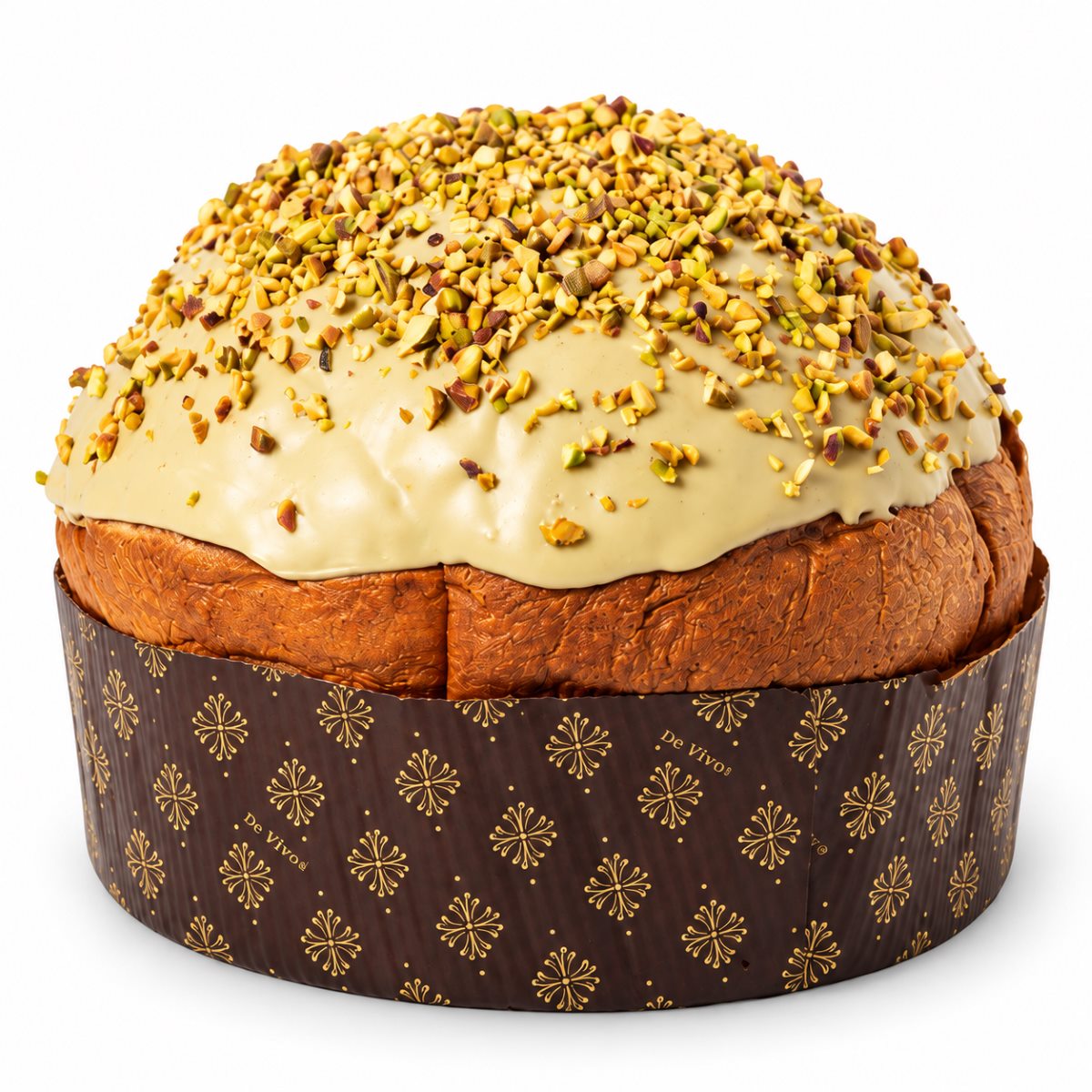 Panettone de Pistacho De Vivo · 1 kg Panettone de Pistacho De Vivo 1 kg con cobertura de pistacho y pistachos troceados