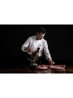 Corte a Cuchillo de Jamón de Bellota 100% Ibérico Aljomar Corte profesional de jamón de bellota 100% ibérico Aljomar a cuchillo