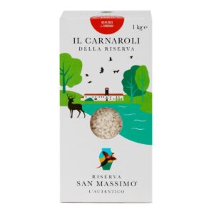 Arroz Carnaroli Riserva San Massimo 1kg en caja gourmet con ventana frontal