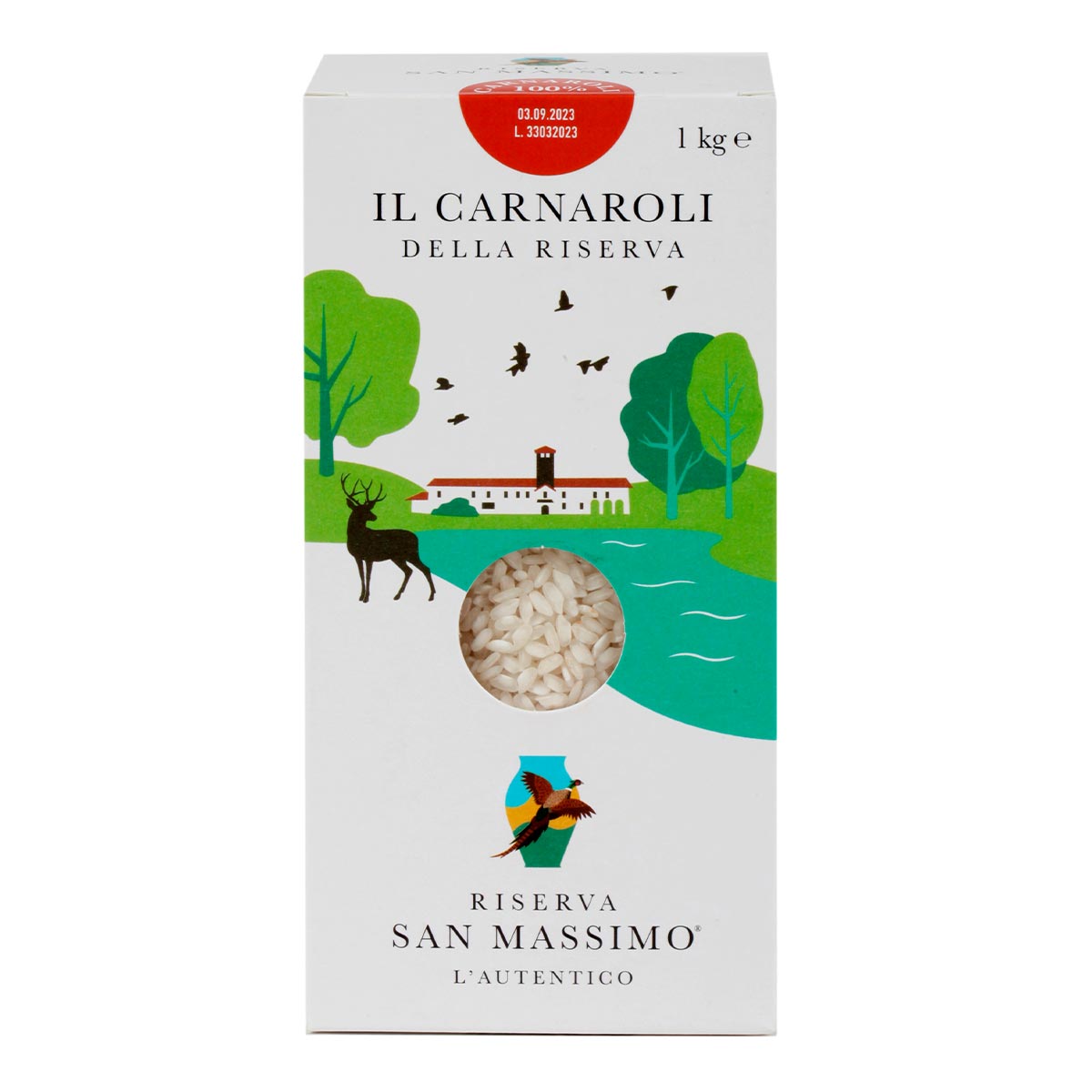 Arroz Carnaroli Riserva San Massimo 1kg Arroz Carnaroli Riserva San Massimo 1kg en caja gourmet con ventana frontal