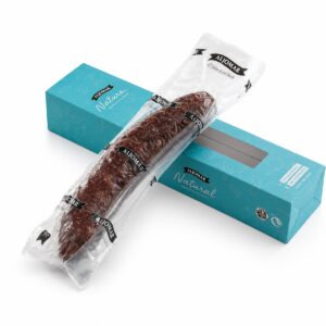 Chorizo Ibérico Casero Natural Aljomar 400 g envasado con estuche azul