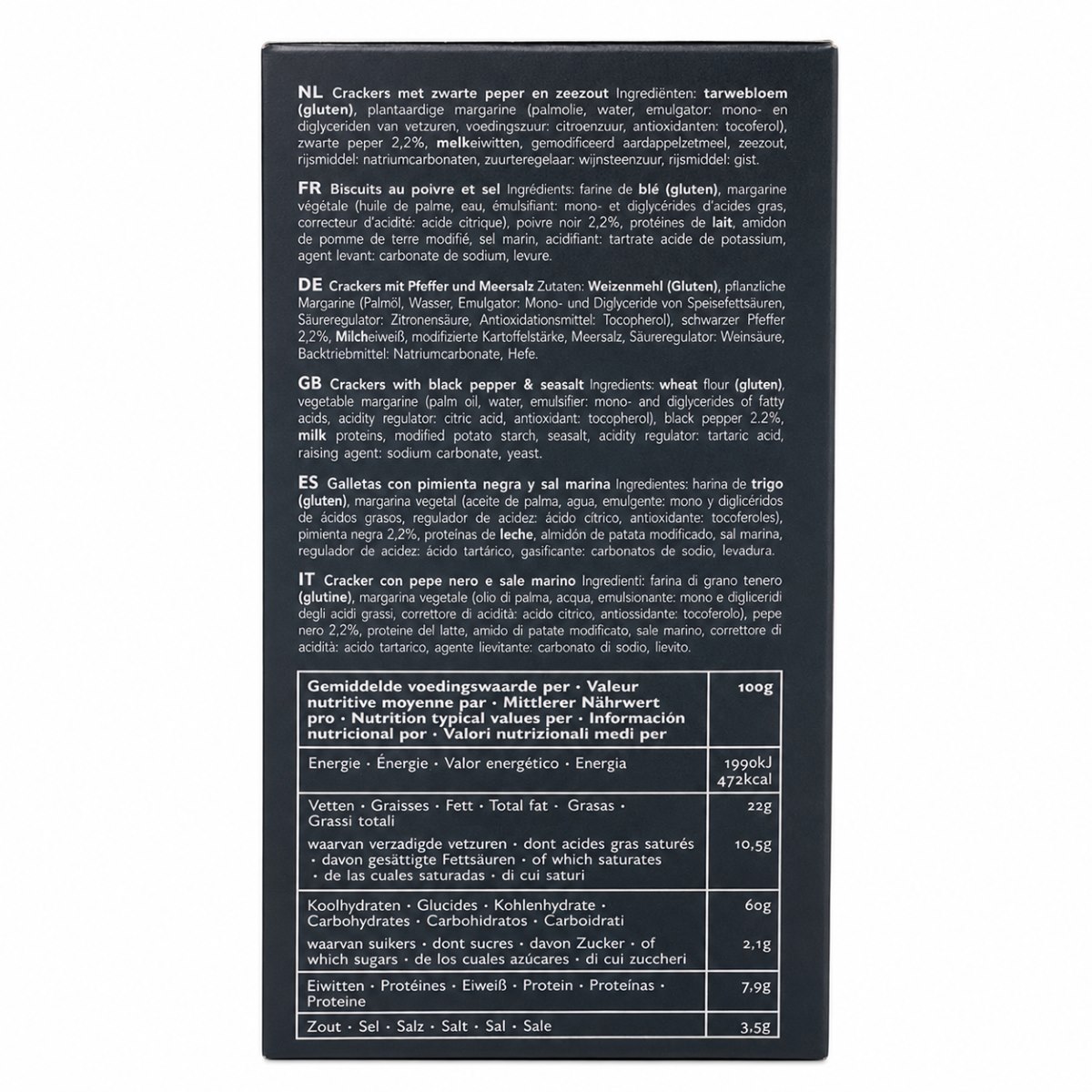 Crackers con Pimienta Negra Verduijn’s 75 g – información nutricional Información nutricional de Crackers con Pimienta Negra Verduijn’s 75 g