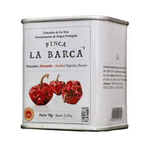Pimentón Ahumado Dulce Finca La Barca 70 g en lata, especia gourmet con aroma ahumado tradicional y sabor suave.