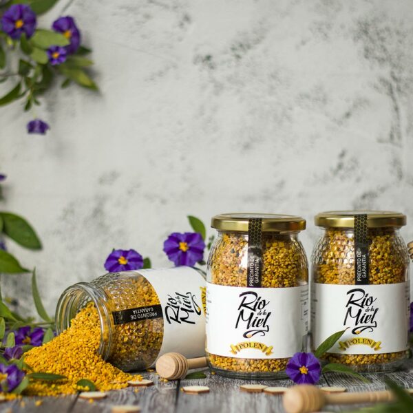 Polen de Abeja Natural · Río de la Miel Polen de abeja natural Río de la Miel en tarro de cristal