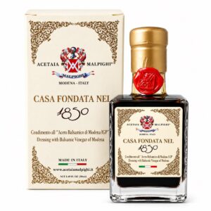 Condimento con vinagre balsámico de Módena IGP 1850 Malpighi 50 ml, botella de cristal con estuche crema y dorado