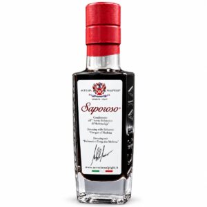 Condimento de vinagre balsámico de Módena IGP Saporoso Malpighi 100 ml en botella de cristal con cápsula roja