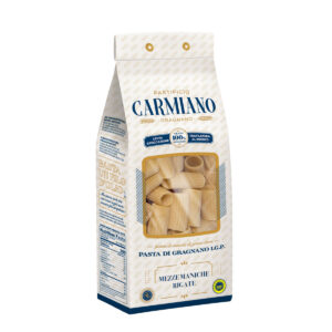 Pasta Mezze Maniche Rigate IGP Gragnano Carmiano 500g sémola trafilata al bronzo