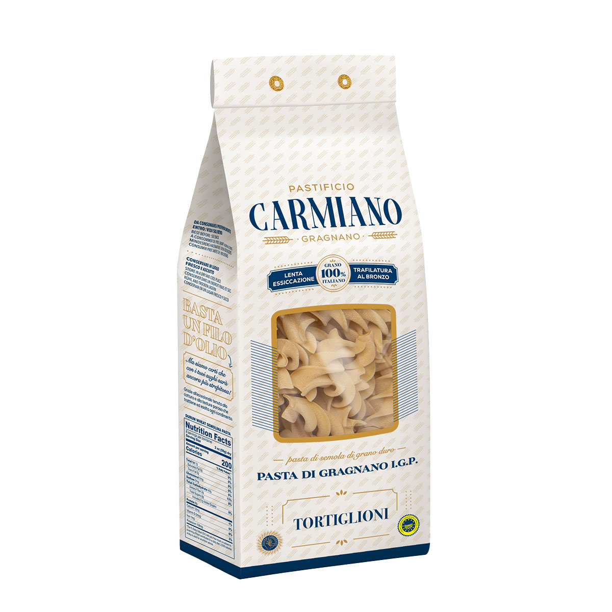 Pasta Tortiglioni IGP Gragnano Carmiano 500g Pasta Tortiglioni IGP Gragnano Carmiano 500g sémola trafilata al bronzo