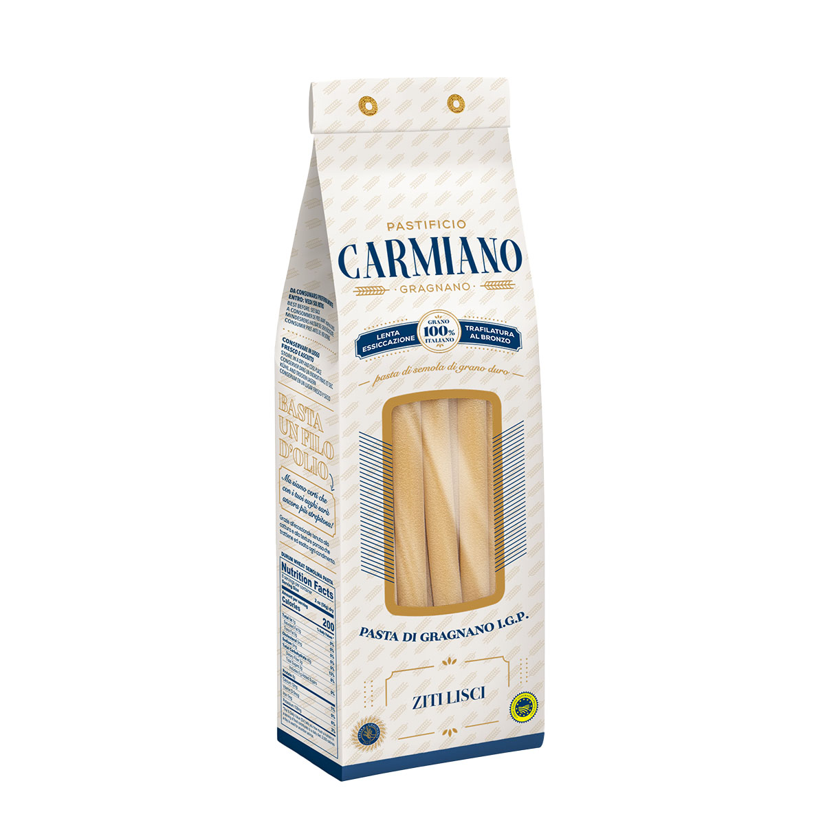 Pasta Ziti Lisci IGP Gragnano Carmiano 500g Pasta Ziti Lisci IGP Gragnano Carmiano 500g pasta de sémola extrusión en bronce