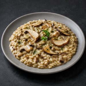 Risotto con Boletus Porcini Oliveri Piemonte 250 g servido en plato