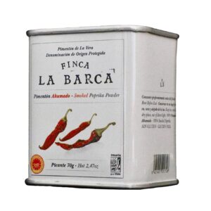 Pimentón Ahumado DOP La Vera Picante Finca La Barca 70 g, especia gourmet con sabor intenso y ahumado tradicional.