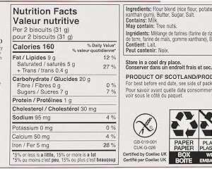Información nutricional y composición galletas shortbread sin gluten Walkers mantequilla 140 g