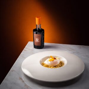 Vinagre Balsámico de Módena IGP Bronze Malpighi 250 ml con plato gourmet de huevo