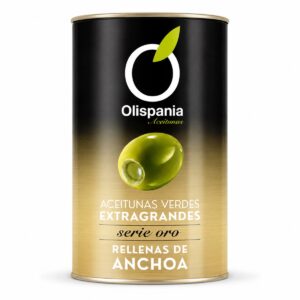 Aceitunas Verdes Rellenas de Anchoa Olispania 350 g en lata Serie Oro