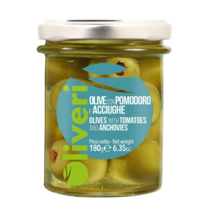 Aceitunas verdes rellenas de tomate y anchoa Oliveri Piemonte 180 g