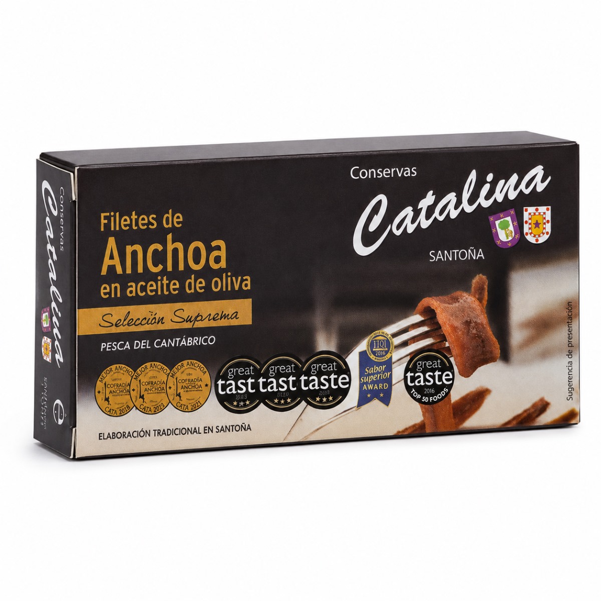 Anchoas del Cantábrico Conservas Catalina Octavillo · 8 Filetes · 45 g Anchoas del Cantábrico en Aceite de Oliva Conservas Catalina Octavillo 8 filetes 45 g