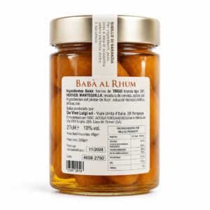 Etiqueta posterior de Babás al Ron De Vivo 333 g con ingredientes, alcohol e información nutricional