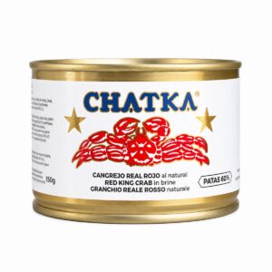 Cangrejo Real Ruso Chatka al Natural 60% Patas 185 g en lata blanca y dorada