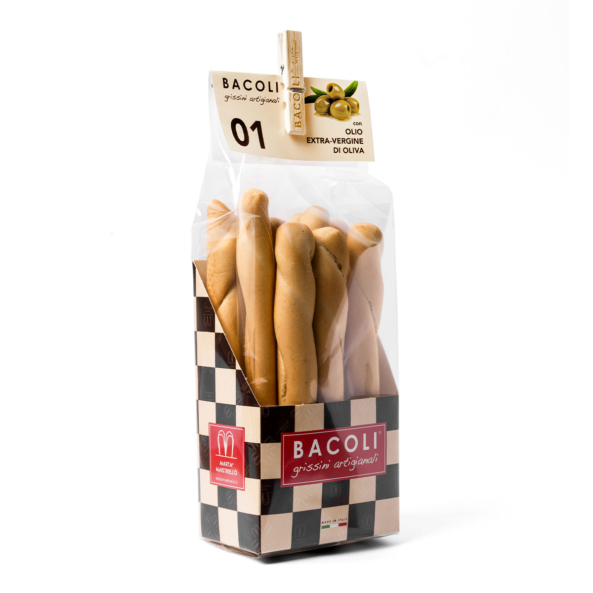 Grissini Italianos con Aceite de Oliva Virgen Extra Bacoli 150g Grissini italianos con aceite de oliva virgen extra Bacoli 150g en bolsa transparente