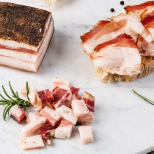 Guanciale de Colonnata Antica Larderia Mafalda 350 g cortado en tacos y lonchas