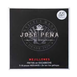 Mejillones fritos en escabeche José Peña 7-10 piezas medianas estuche frontal conserva gourmet