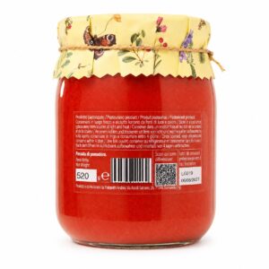 Etiqueta posterior de Passata de Tomate Italiana Fratepietro 520 g con conservación, lote y consumo preferente
