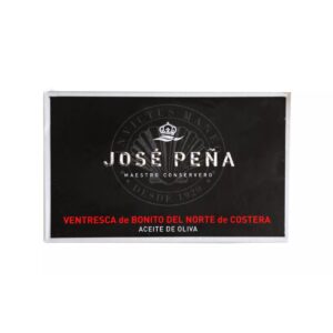 Ventresca de Bonito del Norte de Costera en aceite de oliva José Peña en estuche negro sobre fondo blanco