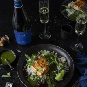 cava cygnus deneb brut nature maridaje con salmon y arroz aromatico