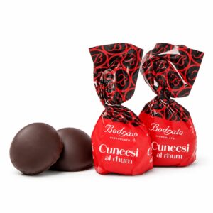 Bombones Cuneesi al Rhum Bodrato 150 g con unidades envueltas y cobertura de chocolate