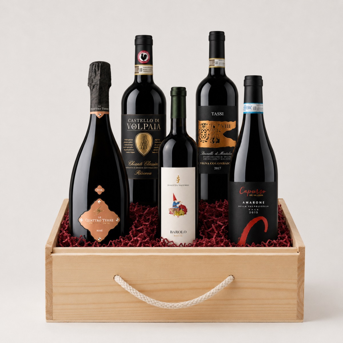 Caja Regalo de Vinos Italianos Premium · 5 Botellas Caja Regalo de Vinos Italianos Premium 5 botellas con Franciacorta, Chianti Classico, Barolo, Brunello y Amarone