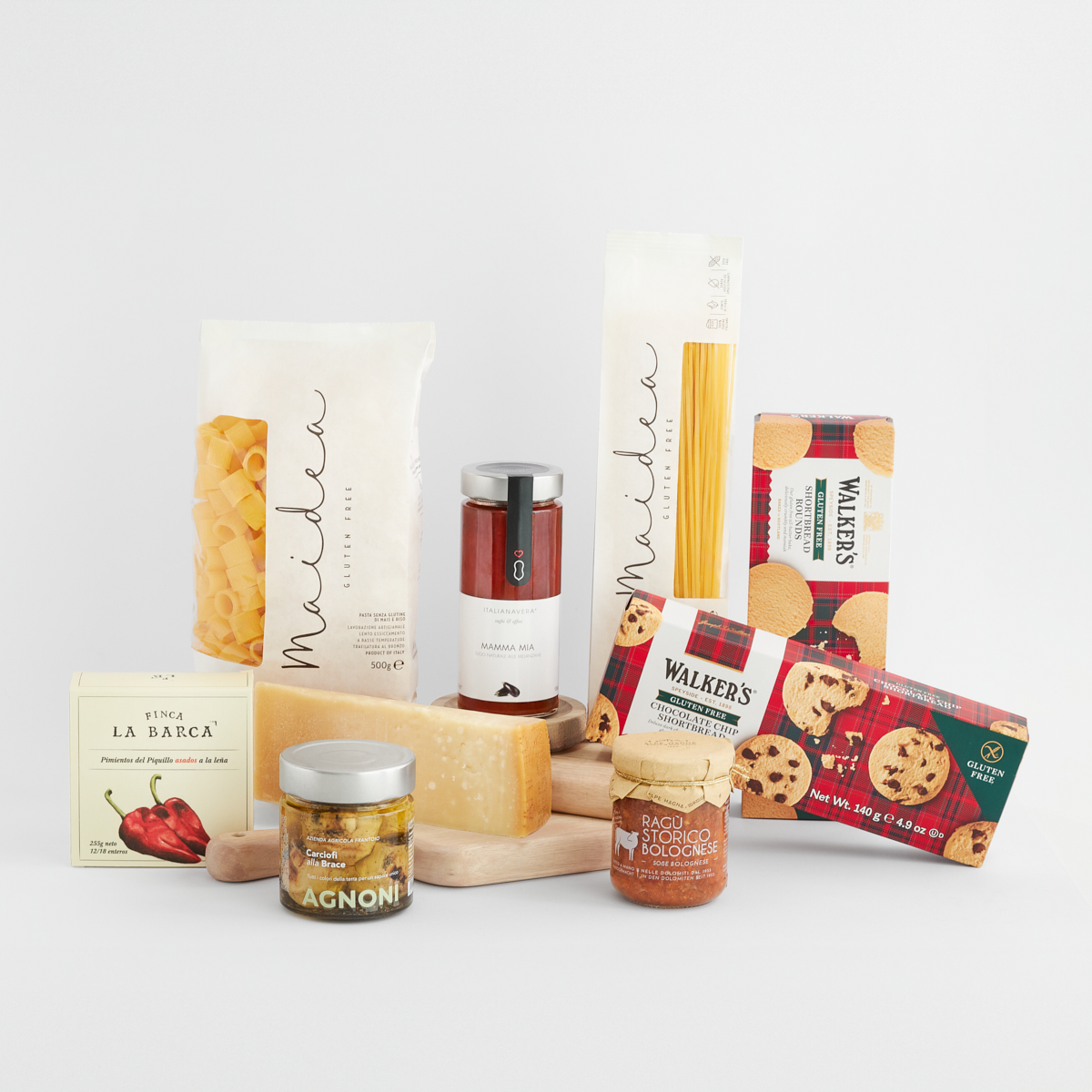 Cesta Delicias Sin Gluten Cesta gourmet sin gluten con pasta italiana, galletas y salsas premium