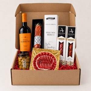 Cesta Gourmet de Ibéricos de Salamanca y Vino Tinto con 6 productos en caja regalo