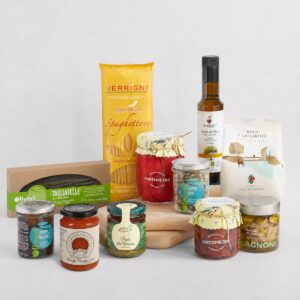 Cesta Vegana Gourmet 100% Vegetal con pasta, arroz, aceite de oliva, salsas, pesto y conservas vegetales