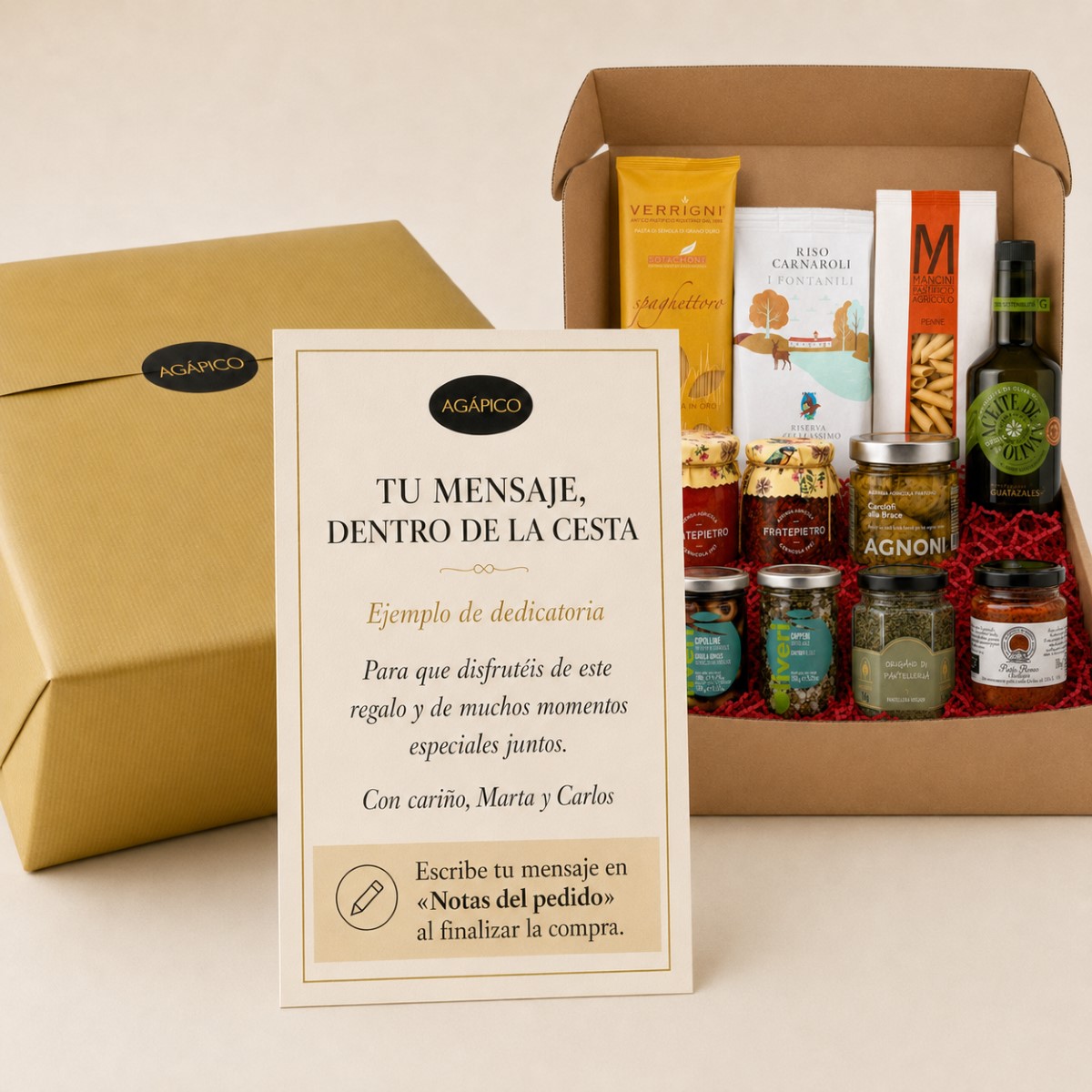 Tarjeta Cesta Vegana Gourmet 100% Vegetal · 11 Productos Tarjeta dedicatoria personalizada para Cesta Vegana Gourmet 100% Vegetal 11 productos