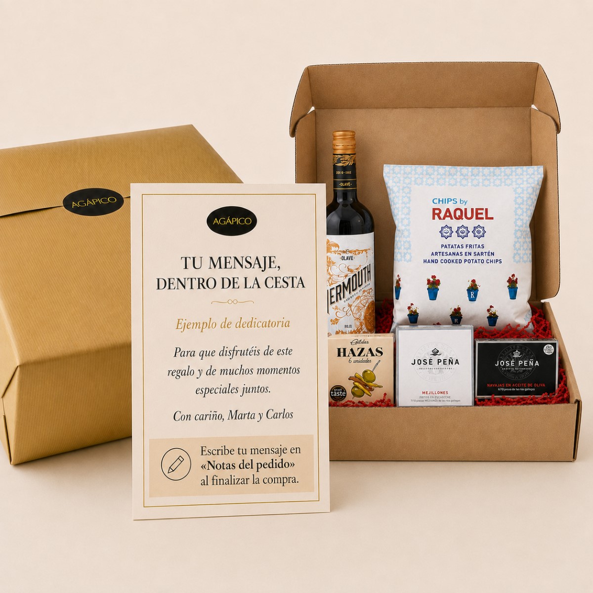 Tarjeta Cesta Vermut Cantábrico Gourmet · 9 Productos Tarjeta dedicatoria personalizada para Cesta Vermut Cantábrico Gourmet 9 productos