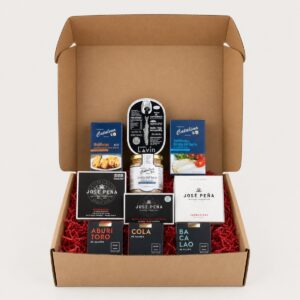 Cesta de Conservas Gourmet de Pescado y Marisco 10 productos con anchoas, bonito, ventresca, mejillones, berberechos, navajas, zamburiñas, salmón, gamba y bacalao