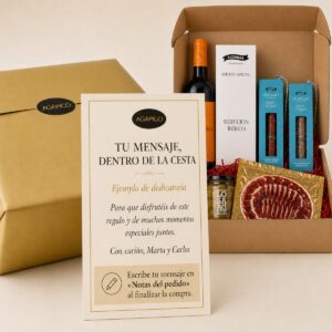 Tarjeta dedicatoria personalizada para Cesta de Ibéricos Tradicionales de Salamanca y Vino Tinto