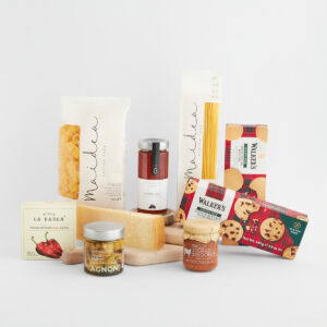 Lote gourmet sin gluten con pasta italiana, galletas y salsas premium