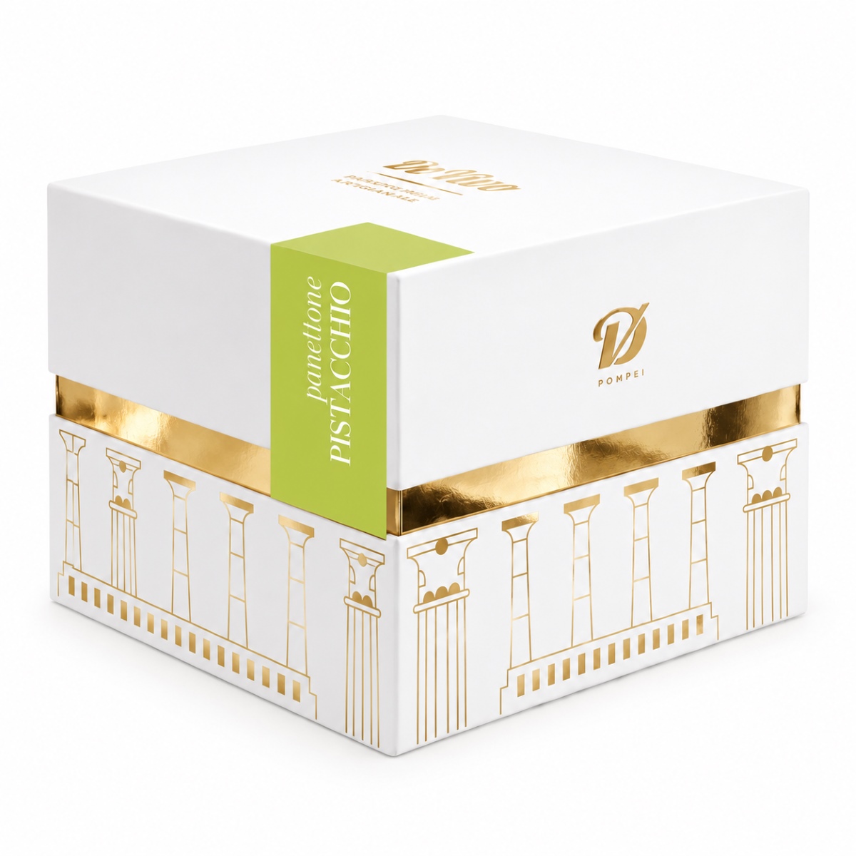 Panettone de Pistacho De Vivo · 600 g · Caja Regalo Panettone de Pistacho De Vivo 600 g en caja regalo blanca y dorada