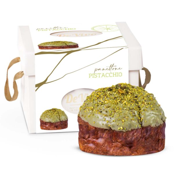 Panettone de pistacho De Vivo 650g glaseado y crumble de pistacho