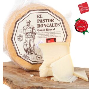 Queso Roncal DOP El Pastor Roncales 250g de oveja latxa, detalle de corte y presentación tradicional