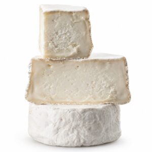 Queso de oveja Odre Can Pujol cortado en bloques con textura cremosa sobre fondo blanco