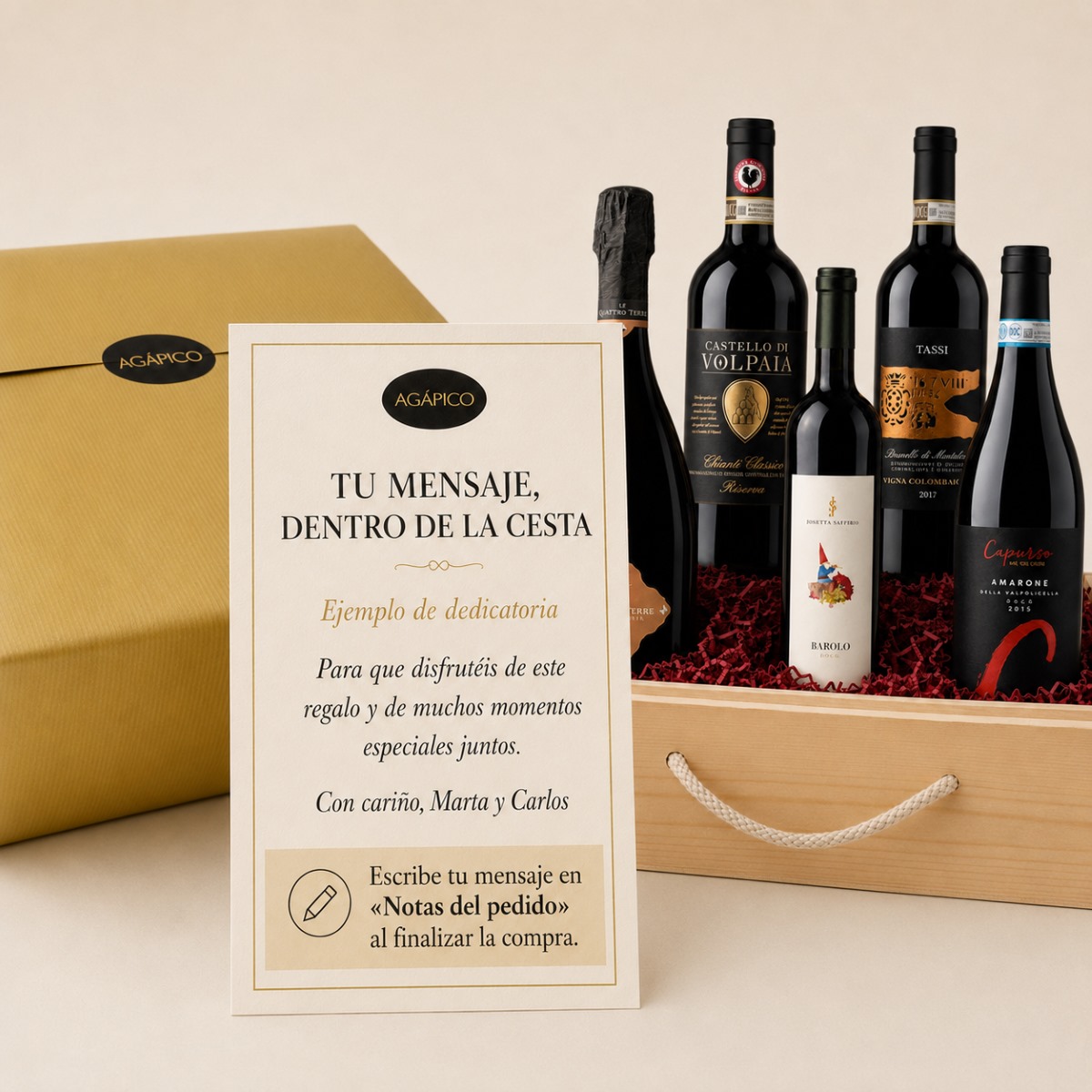 Tarjeta Caja Regalo de Vinos Italianos Premium · 5 Botellas Tarjeta dedicatoria personalizada para Caja Regalo de Vinos Italianos Premium 5 botellas